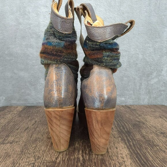 BedStu Bruges Platform Wedge Boots 8.5 Blue Red Multi Slouch Fabric Leather Wood - Picture 9 of 13